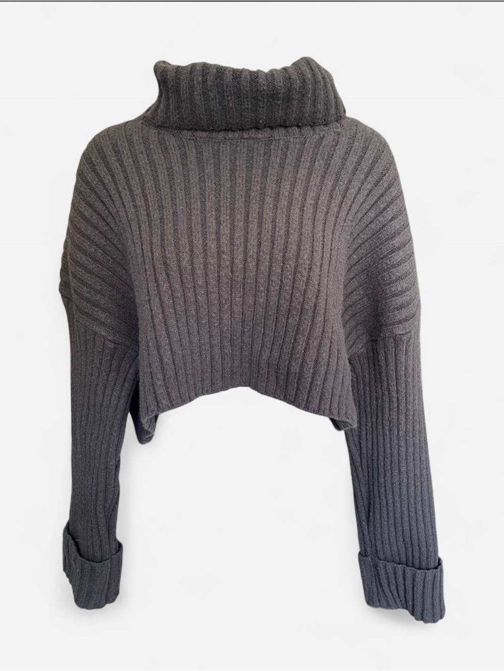 Black Adika Cropped Ribbed Turtleneck Sweater Women’s Size XS-S